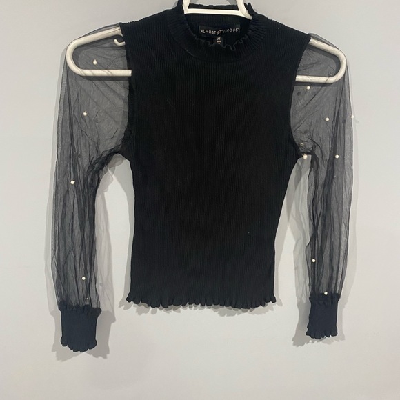 Almost Famous Black Top with Sheer Sleeves - Picture 1 of 3